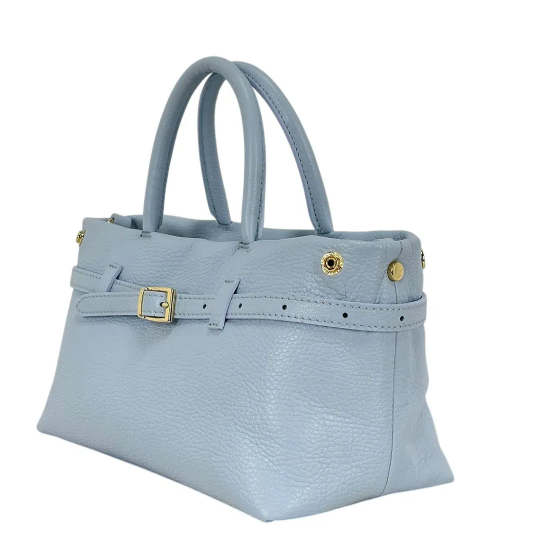 Bassini Borsa Donna in Pelle Bianca con Manici Tracolla Rimovibile e Dettaglio Fibbia Oro