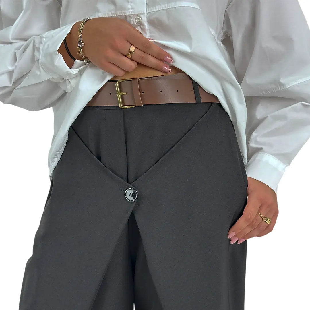 Bassini Pantaloni Donna Neri a Portafoglio con Elastico in Vita e Cintura in Ecopelle