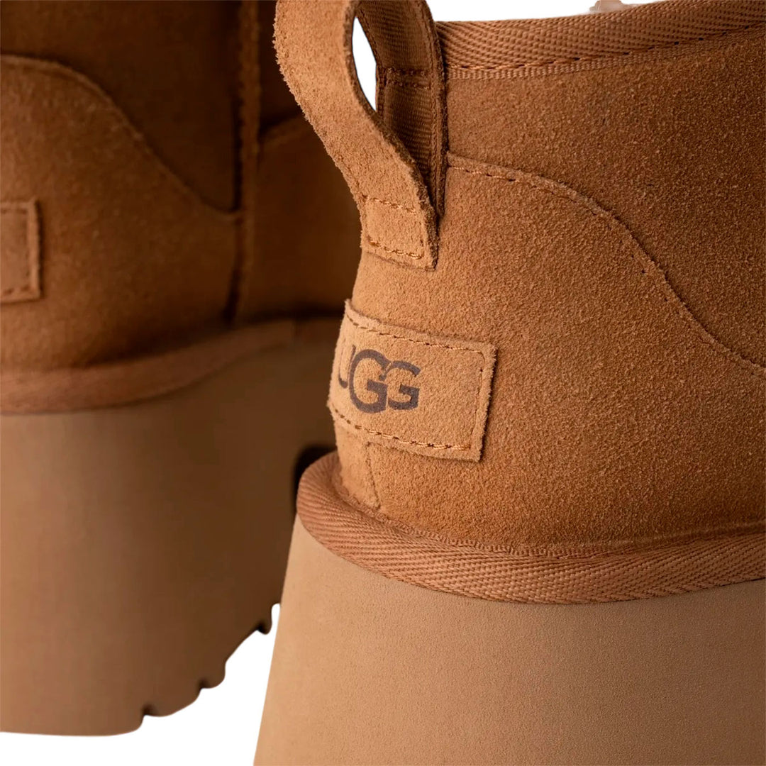 Ugg Women's Boots, Classic Ultra Mini New Heights, Suede, Chestnut