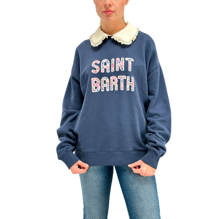 Mc2 Saint Barth Misty Felpa Donna, Colletto con Pizzo, Cotone, Blu