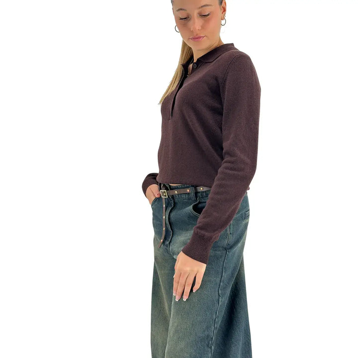 Tensione In, Maglia Polo, Donna, Lana, Marrone