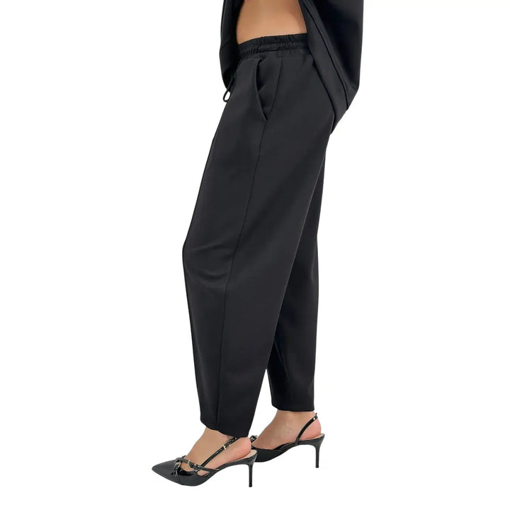 Bassini Pantaloni Donna Neri in Felpa a Sigaretta Over con Coulisse e Tasche Laterali