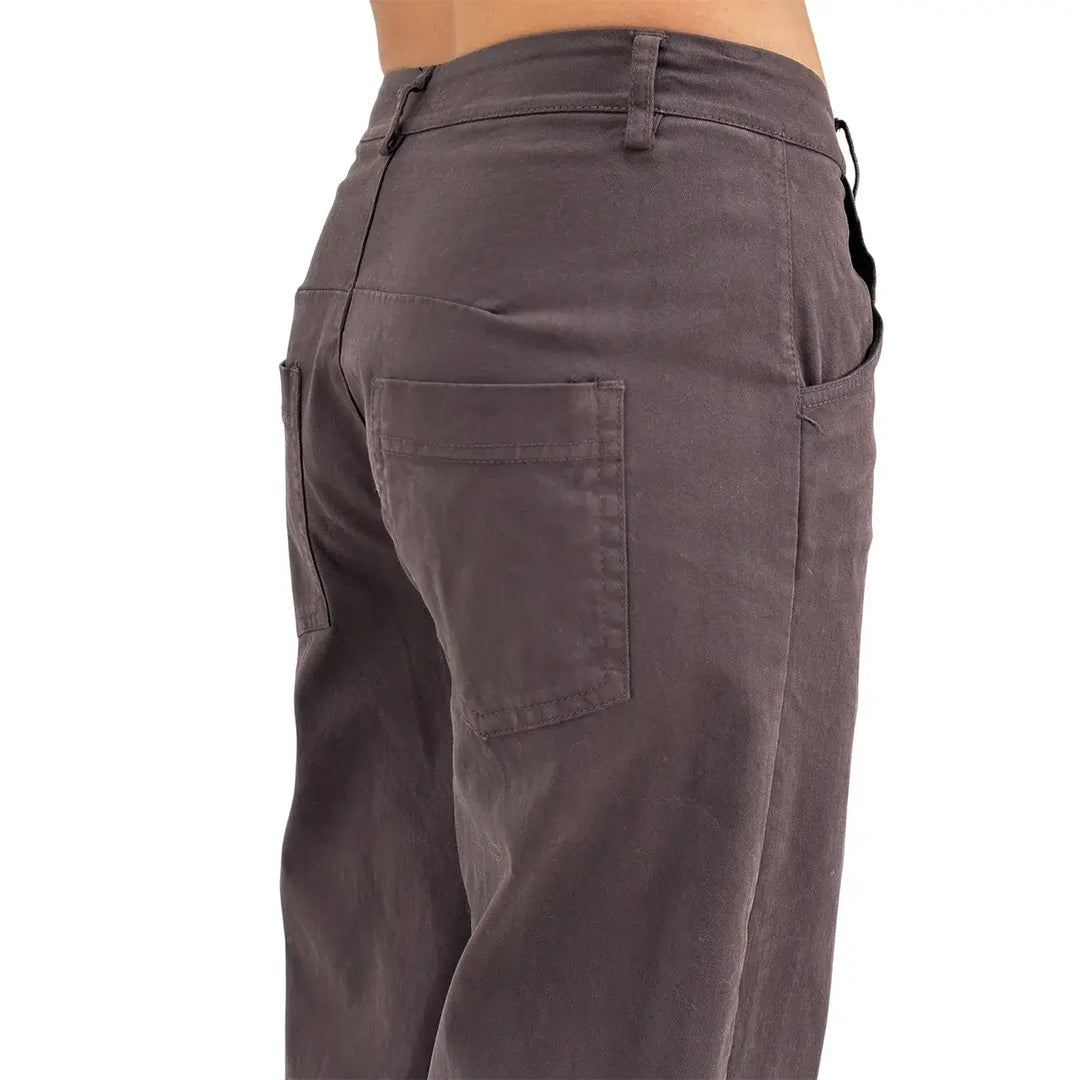 Bassini Pantaloni Donna Cioccolato Cropped Baggy con Risvolto e Chiusura con Zip