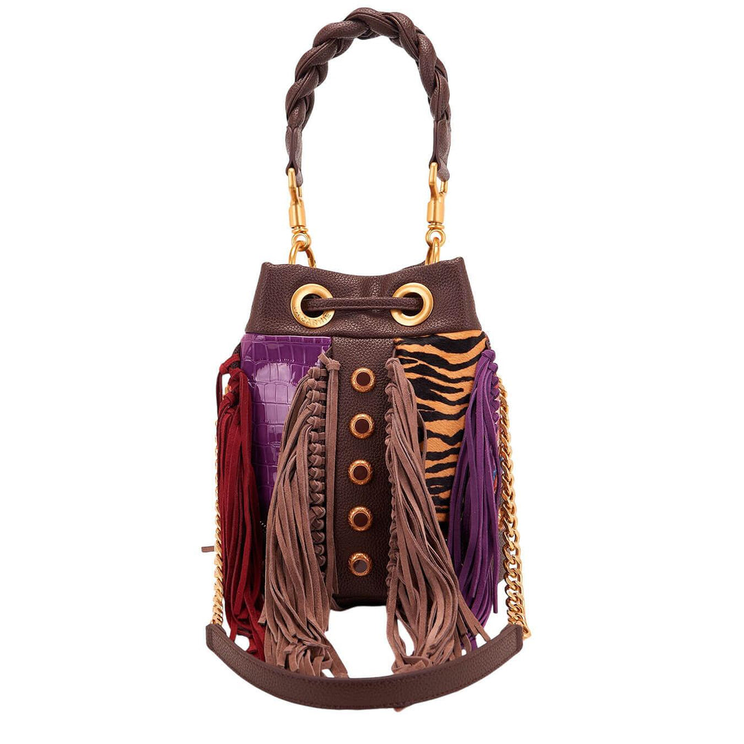 La Carrie Samantha Angle Borsa Donna, Secchiello, Frange, Marrone