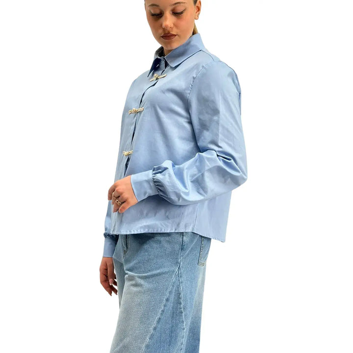 Kontatto, Camicia con Alamari, Donna, Cotone, Azzurro