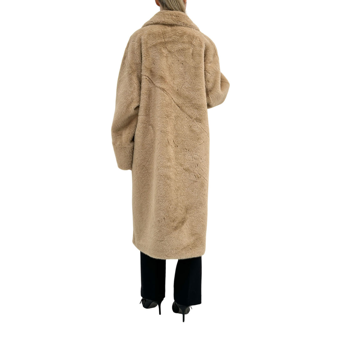 Bassini Cappotto Faux Mink Fur Donna, Pelliccia Sintetica, Beige