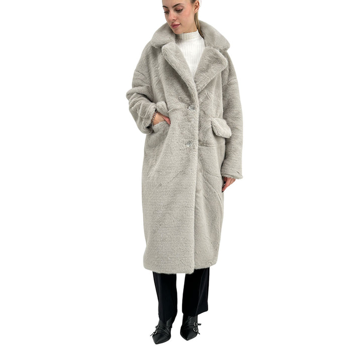 Bassini Cappotto Faux Mink Fur Donna, Pelliccia Sintetica, Grigio