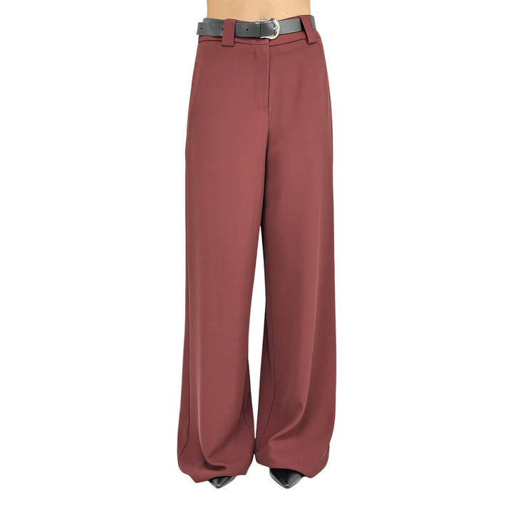 Tensione In Pantaloni Donna, Classico, Svasato, Cintura, Rosso