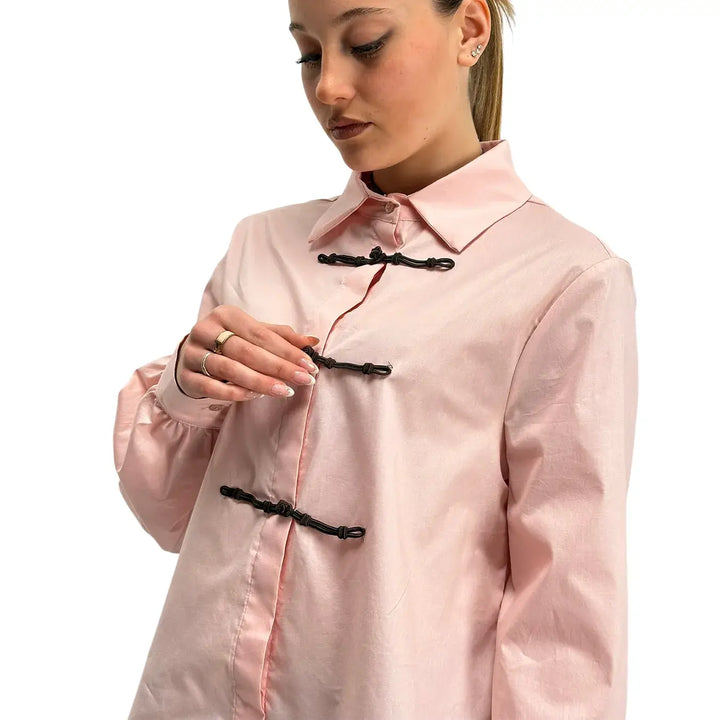 Kontatto, Camicia con Alamari, Donna, Cotone, Rosa