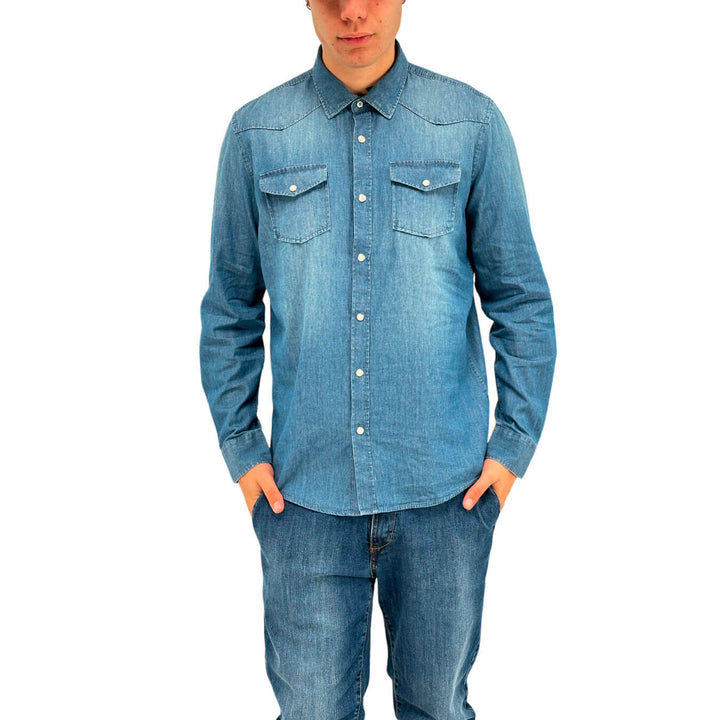 MarKup Camicia Down Uomo, Denim, Collo Classico, Bottoni, Blu