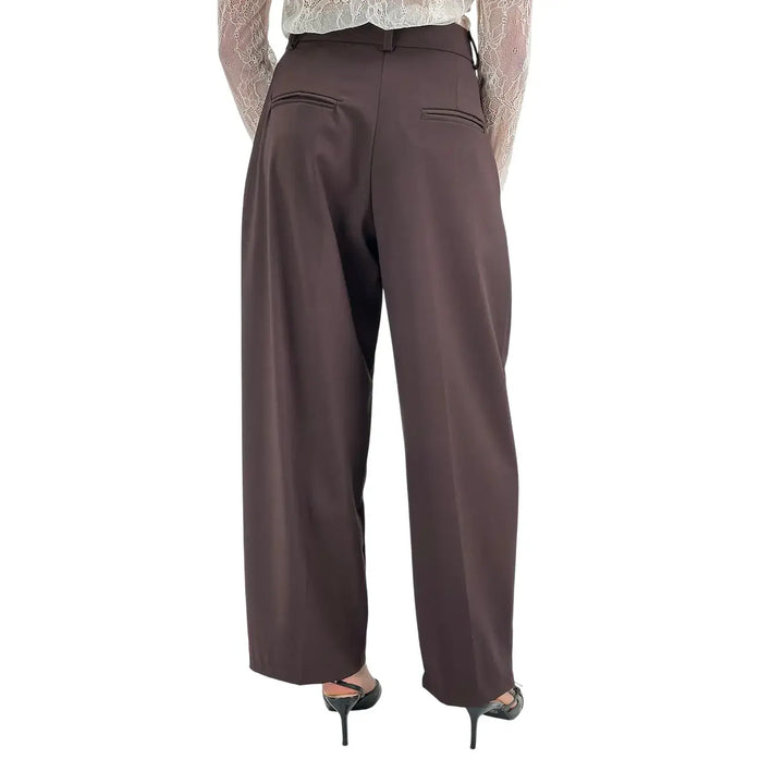 Bassini Pantaloni Donna Cioccolato Sartoriali a Gamba Larga con Doppia Pince e Tasche a Filo