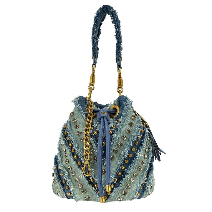 La Carrie Jeans Mirror V Bucket Borsa Donna, Secchiello, Borchie, Blu