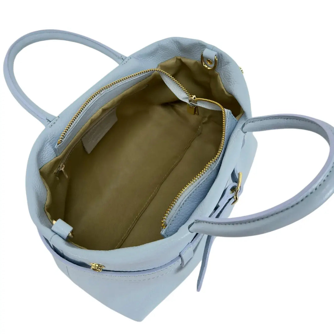Bassini Borsa Donna in Pelle Bianca con Manici Tracolla Rimovibile e Dettaglio Fibbia Oro