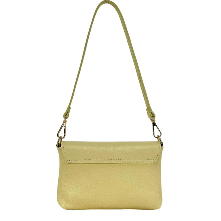 Bassini Borsa Donna Mini in Pelle Gialla con Pattina Chiusura Girello Bambù e Tracolla Rimovibile