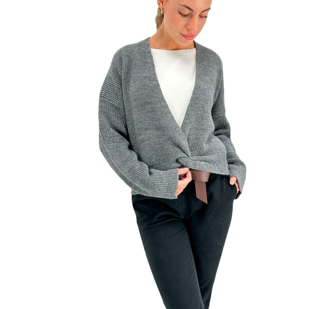 Motel Maglia Donna, Cardigan, Incrocio Frontale, Grigio