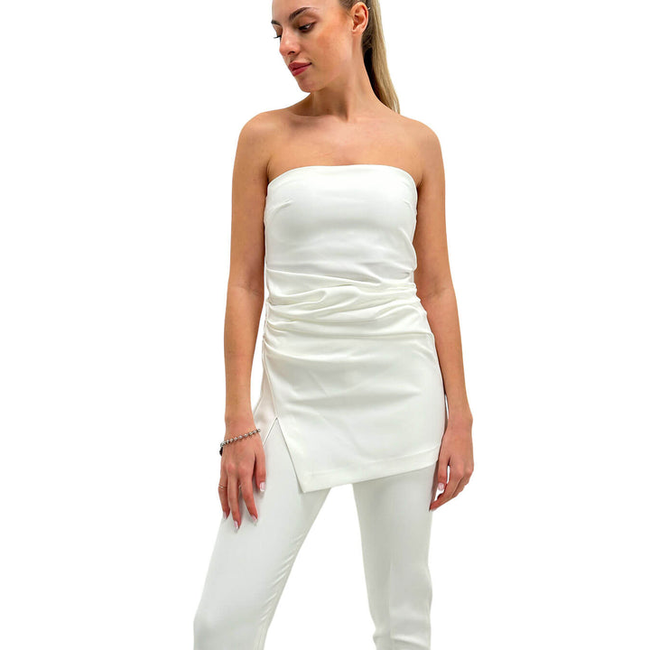 Relish Top Cosimo Donna, Fascia con Pieghe, Spacco, Bianco