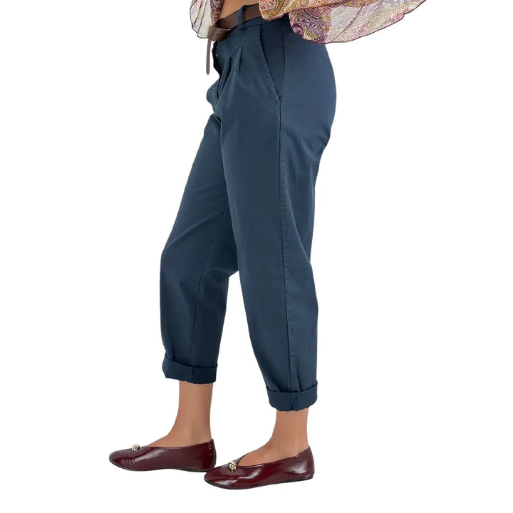 Bassini Pantaloni Donna Petrolio Oversize con Doppia Pence, Elastico in Vita e Cintura