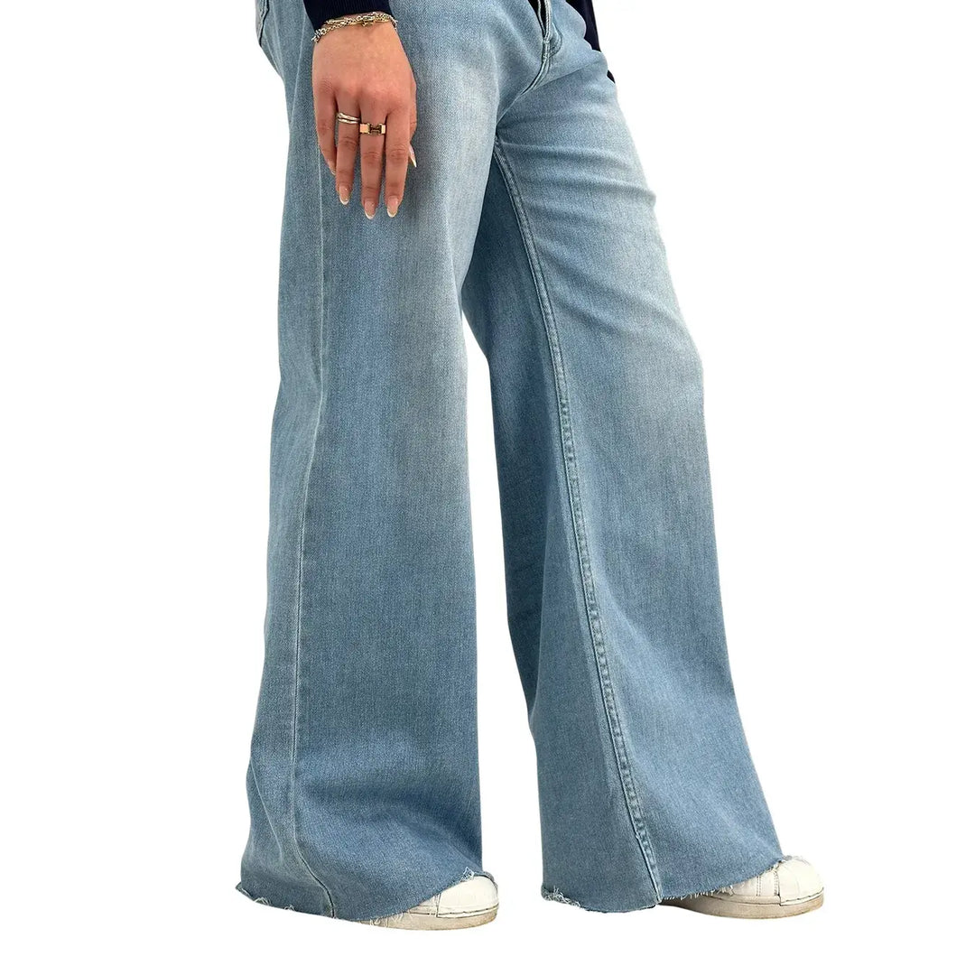 Bassini, Jeans, Donna, Palazzo, Cotone, Blu Medio