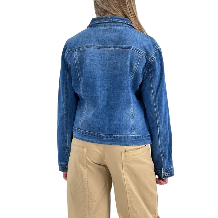 Bassini Giubbotto Donna Blu Medio Trucker in Denim di Cotone Elasticizzato