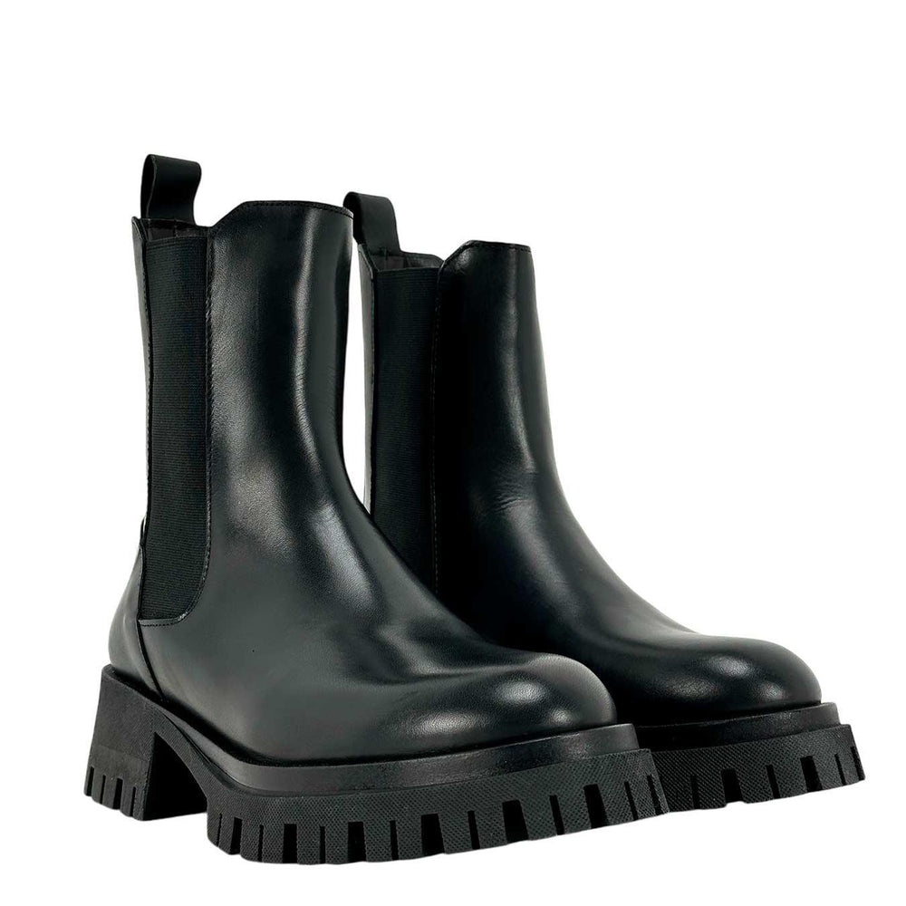 Ovyé Stivale Chelsea Donna, Elastici Laterali, Pelle, Nero, bassiniboutique