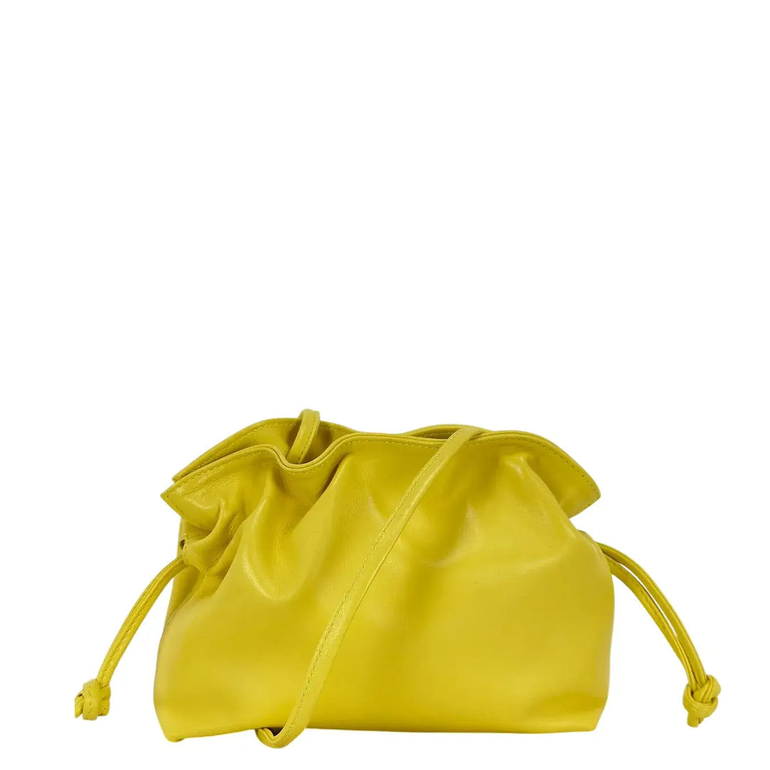 Bassini Borsa Donna Pasticcino Piccola in Nappa Gialla con Chiusura Magnetica e Tracolla in Pelle