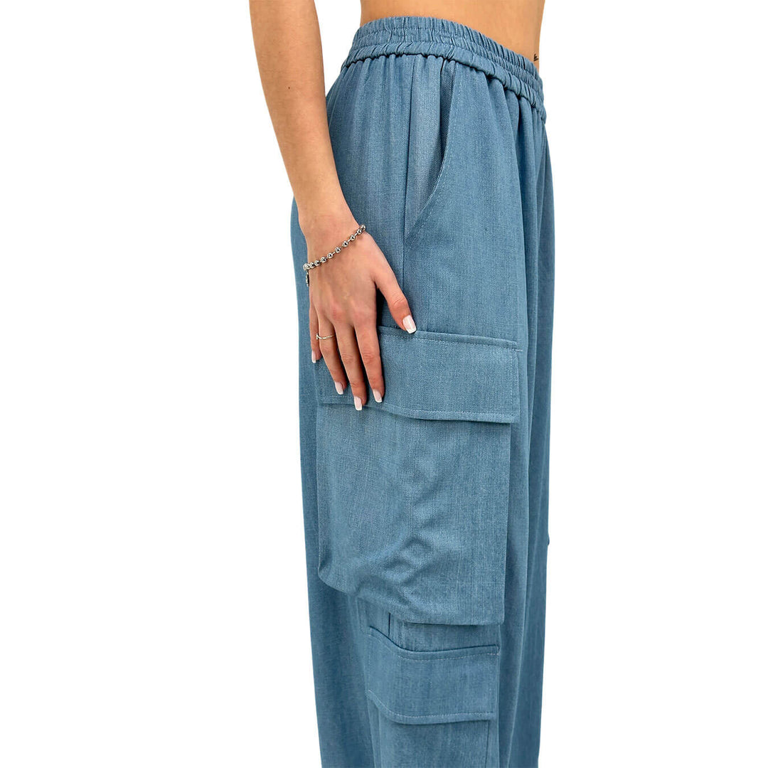 Kontatto Pantaloni Donna, Lungo, Tasche Laterale, Lycra, Blu