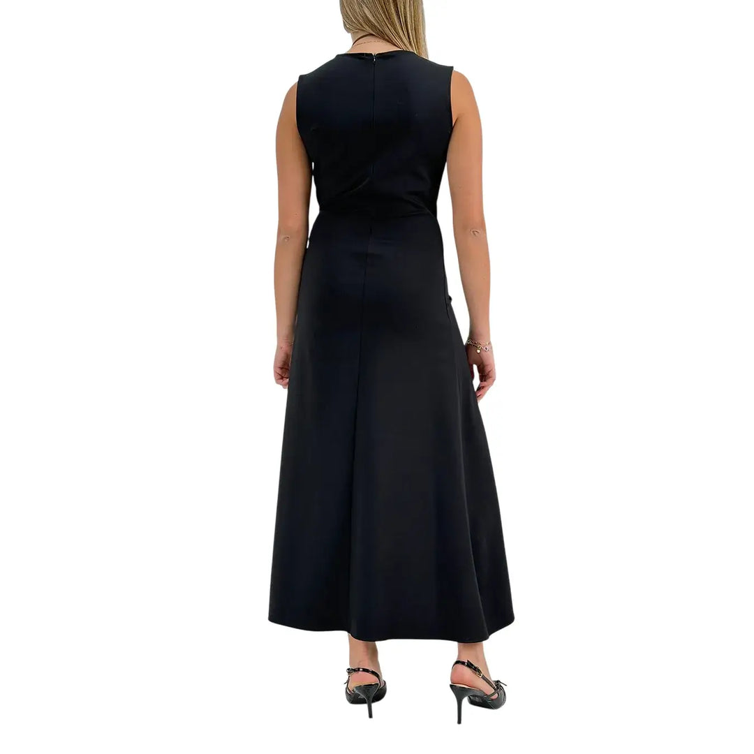 Bassini Abito Donna Nero Lungo Smanicato con Drappeggio Laterale e Scollo Giro
