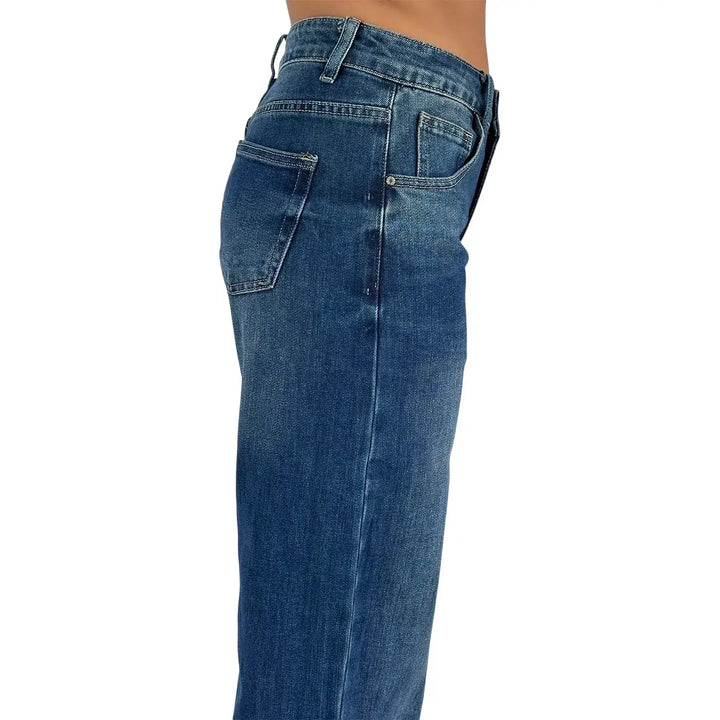 Bassini Jeans Donna Blu Scuro Oversize in Denim Elasticizzato Morbido