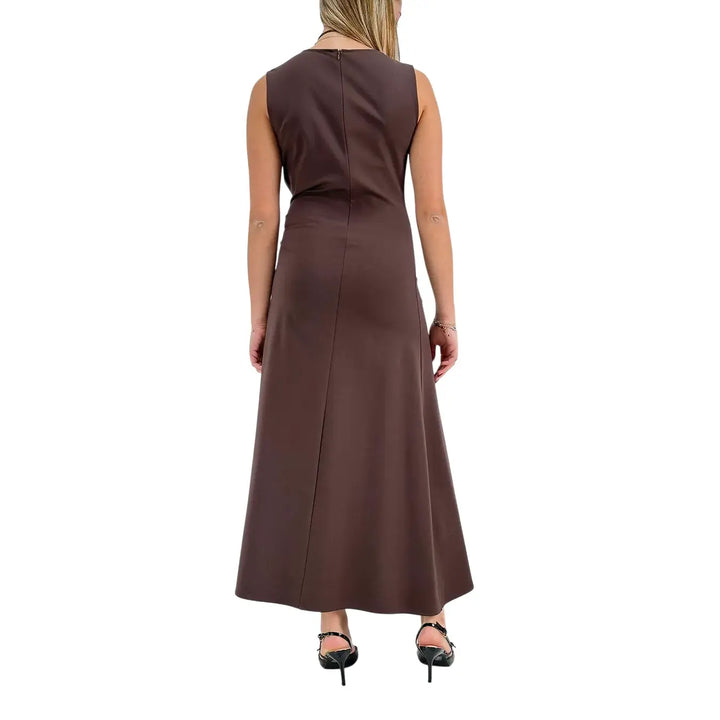 Bassini Abito Donna Cioccolato Lungo Smanicato con Drappeggio Laterale e Scollo Giro