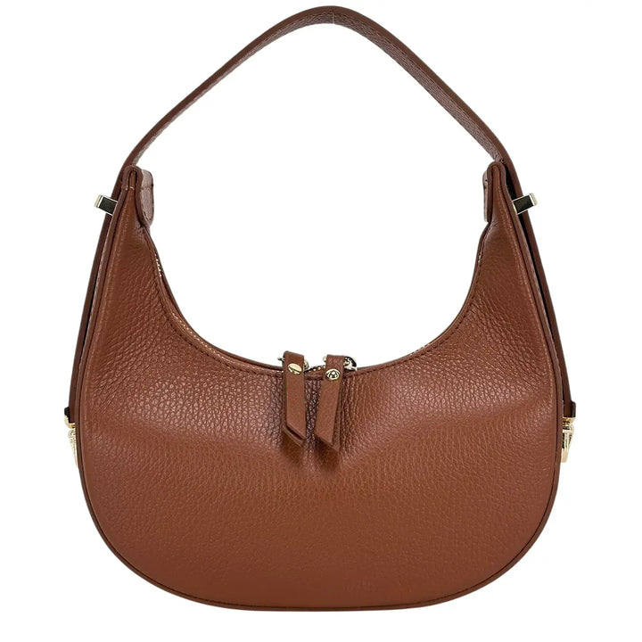 Bassini Borsa Donna Mini in Pelle Cognac con Tracolla Regolabile e Chiusura Zip