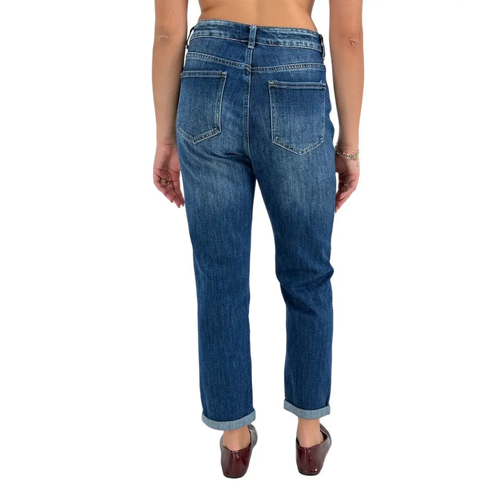 Bassini Jeans Donna Blu Scuro Straight in Denim Elasticizzato Morbido