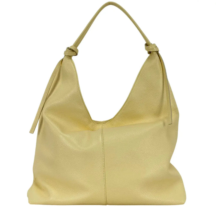 Bassini Borsa Donna a Sacca in Pelle Gialla con Chiusura Zip e Tasche Interne