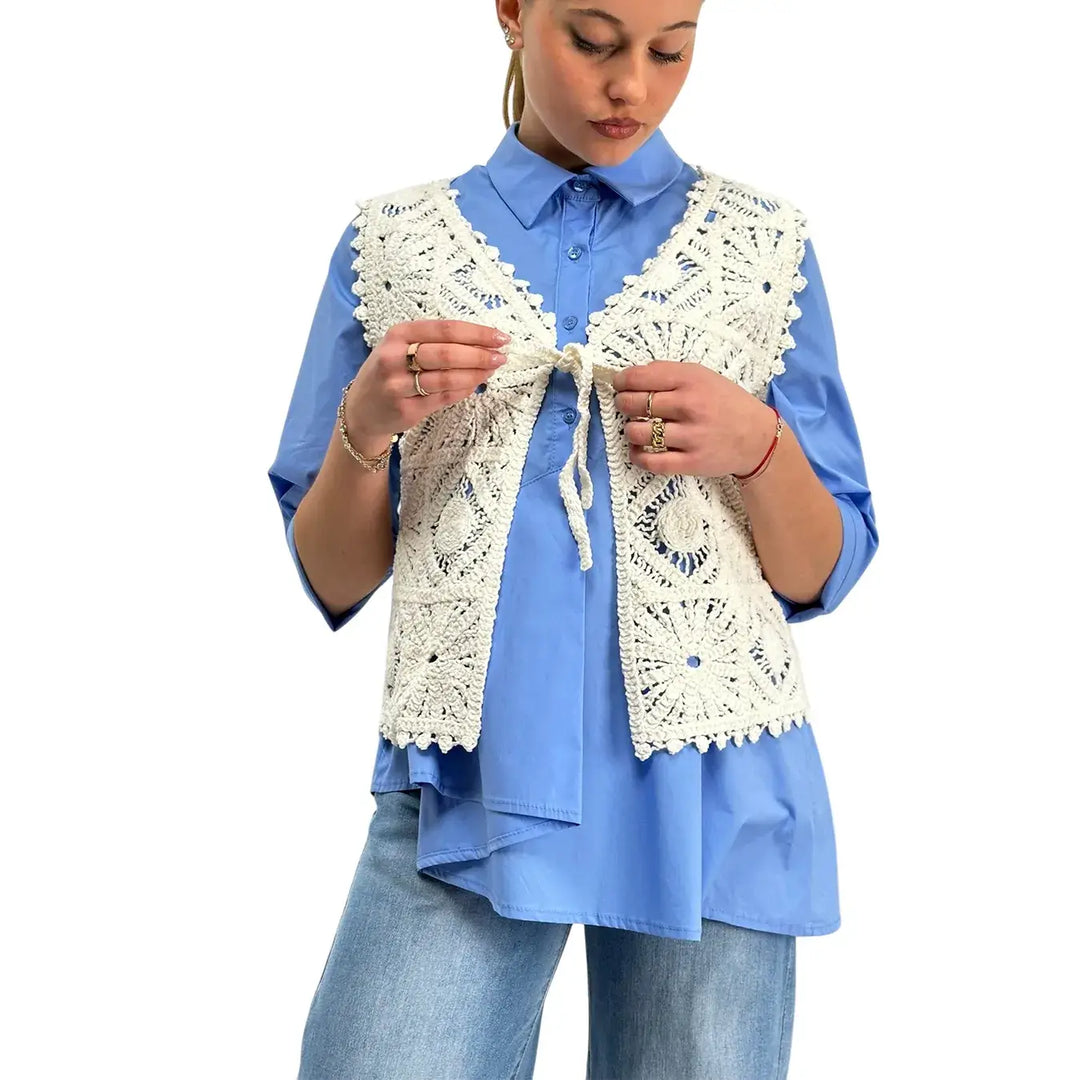 Bassini, Gilet Uncinetto, Donna, Ecrù