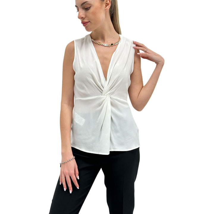 Relish Maglia Donna, Blusa, Smanicata, Nodo Frontale, Avorio