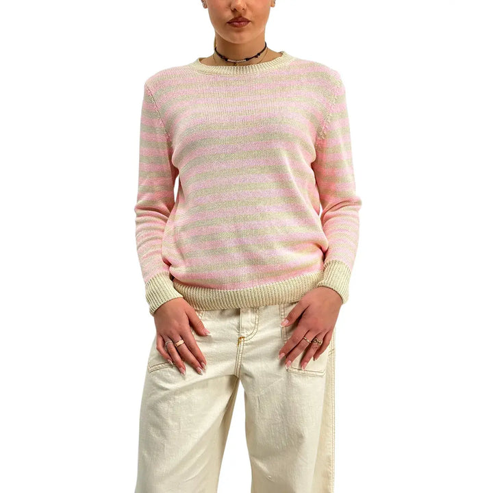 Bassini, Maglia a Righe, Donna, Cotone, Verde e Rosa