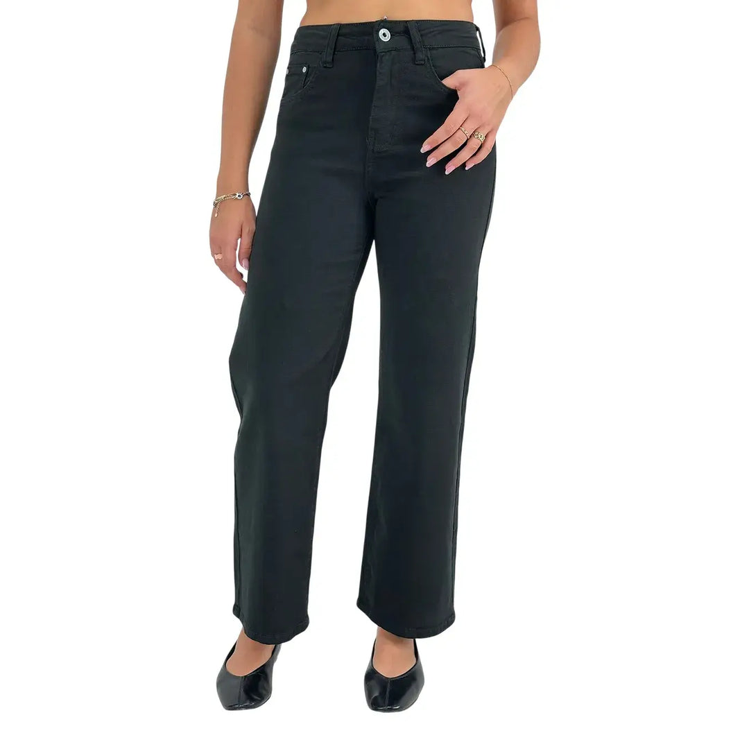 Bassini Jeans Donna Nero Over in Morbido Bull di Cotone Elasticizzato