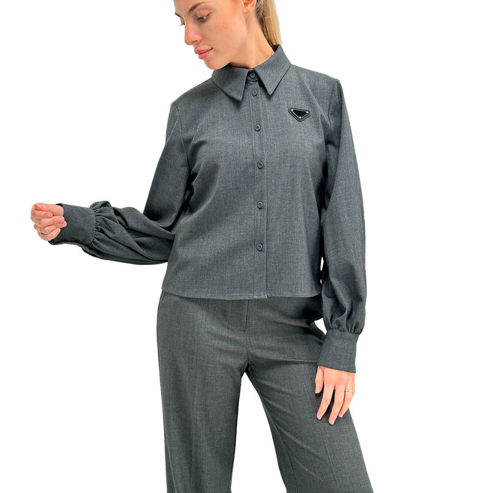 Women's Shirt Tension, Classic Model, Mixed Fabric, Grey