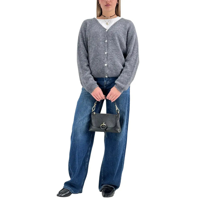 Bassini Cardigan Donna Grigio Melange Oversize con Cinque Bottoni e Maniche Raglan