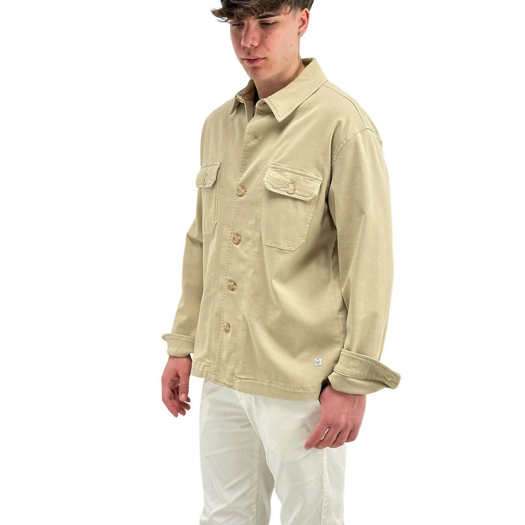 BL.11 Block Eleven Camicia Uomo, Overshirt, Goffrata, Cotone, Beige