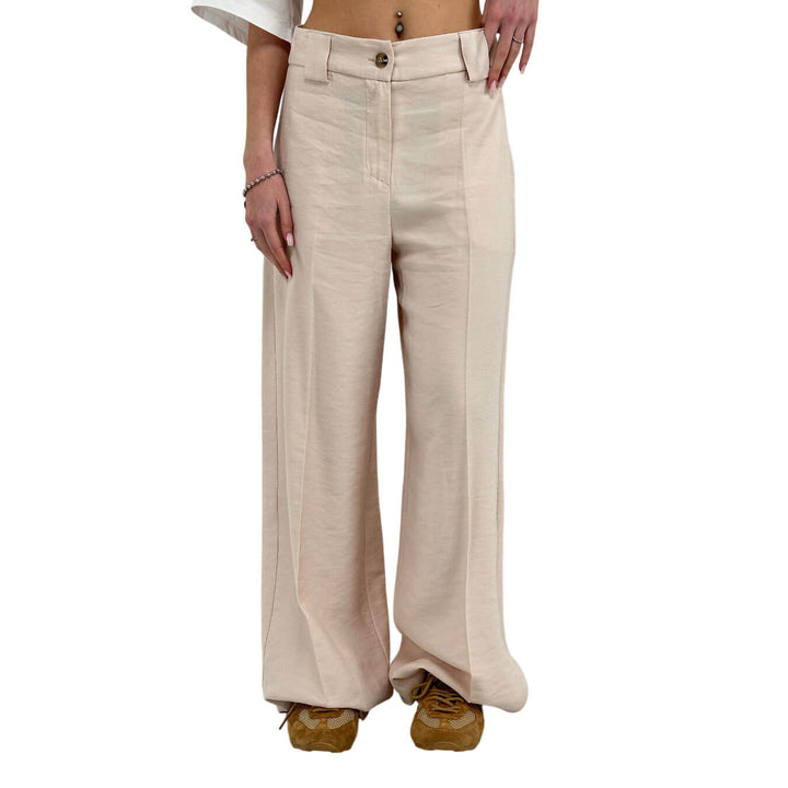 Tensione In Pantaloni Donna, Modello Palazzo, Svasato, Rosa