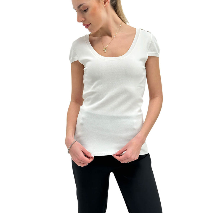 Relish Eric Maglia Donna, T-Shirt Basic, Tessuto Misto, Bianco