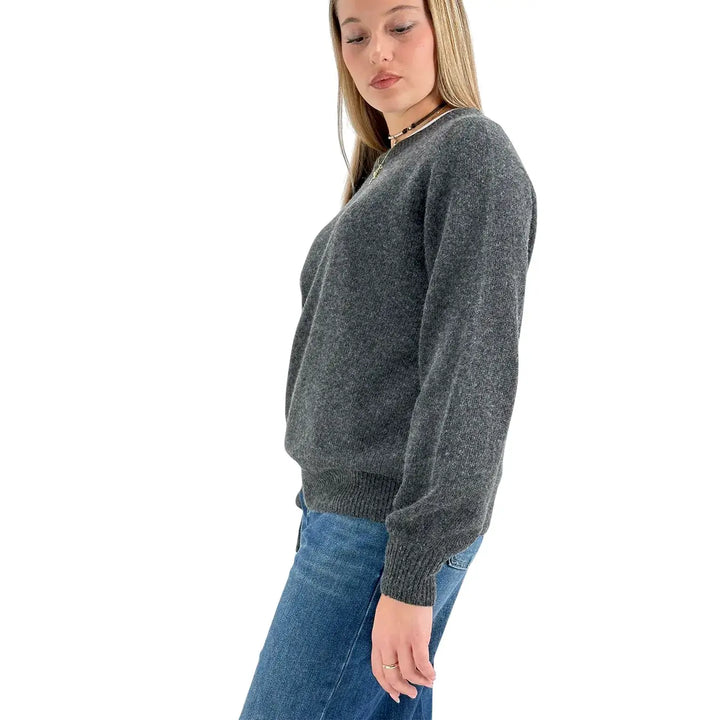 Bassini Maglia Donna Grigio Melange Girocollo Oversize con Maniche Raglan e Orlo a Costine