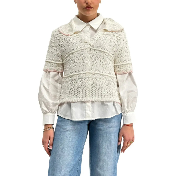 Bassini, Maglia Crochet, Donna, Cotone, Bianco