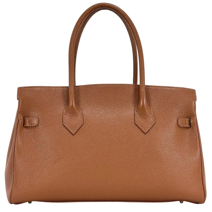 Bassini Borsa Donna in Pelle Cognac con Due Manici e Tracolla Intercambiabile