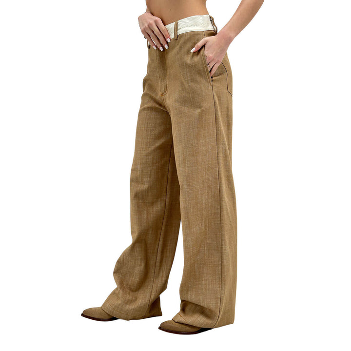 Kontatto Pantaloni Donna, Classico, Svasato, Cotone, Beige