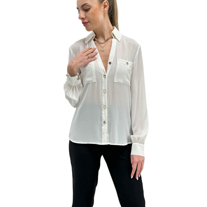 Relish Camicia Donna, Modello Classico, Scollo a V, Bianco