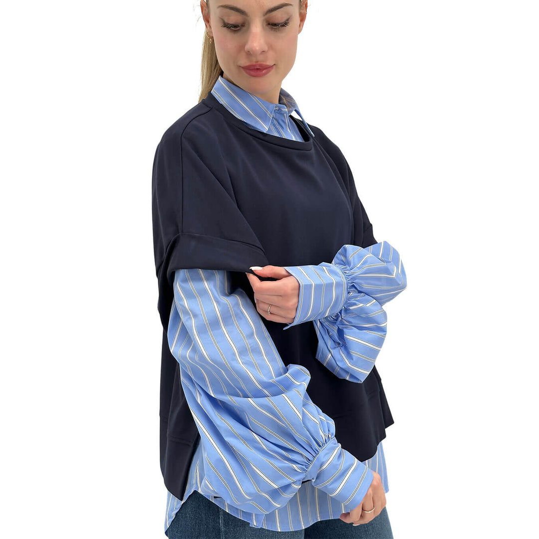 Motel Completo Donna, Maglia Blu e Camicia Celeste, Cotone