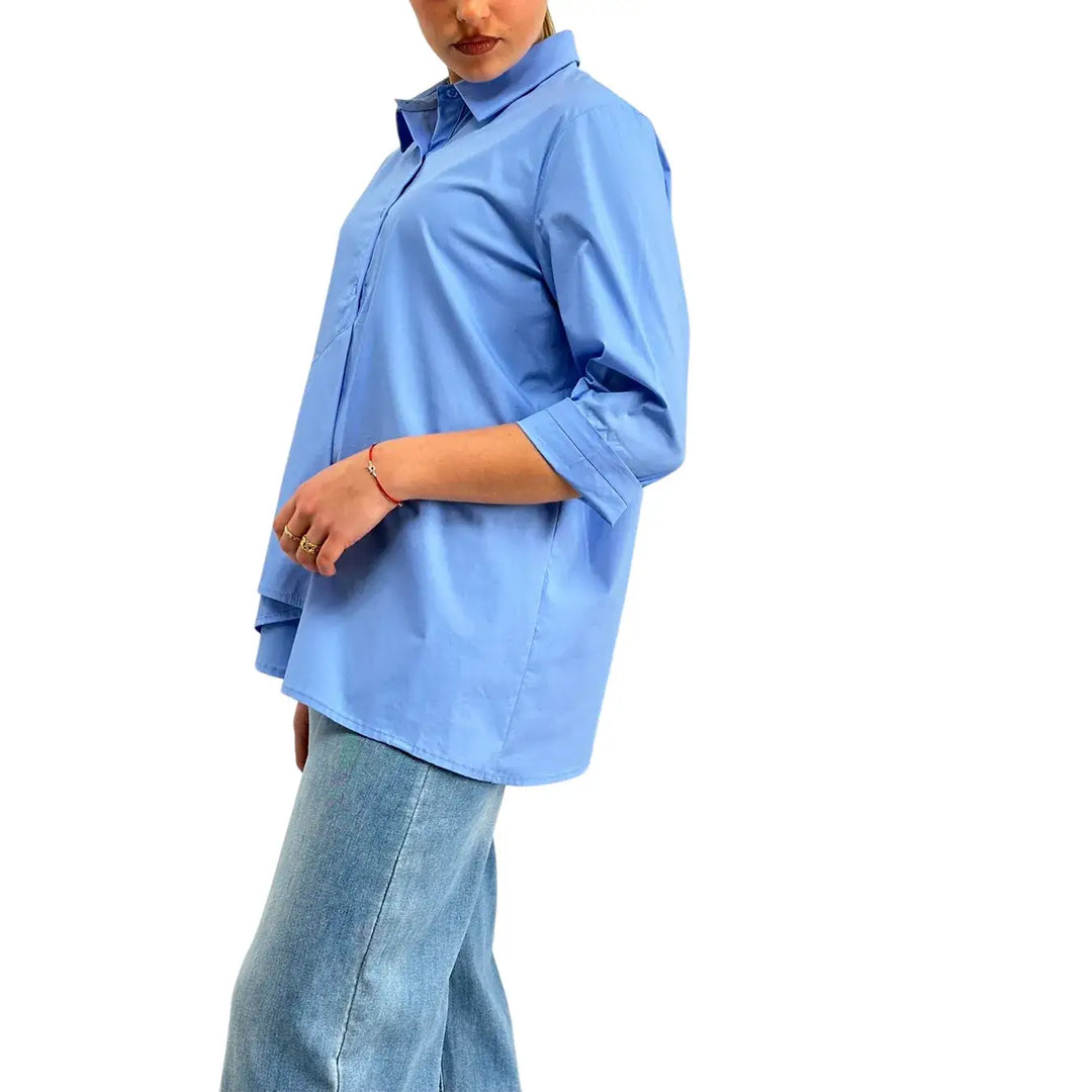Bassini, Blusa, Donna, Cotone, Azzurro