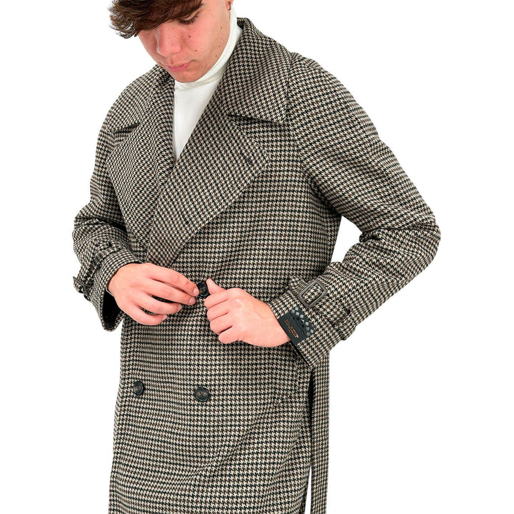 MarKup Cappotto Uomo, Doppiopetto, Pied de Poule, Marrone