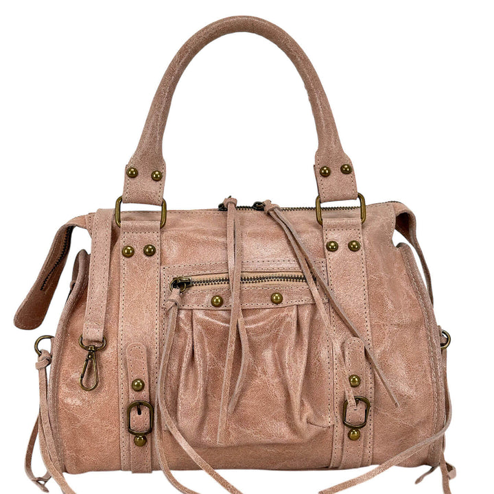 Bassini Borsa Donna, Modello Bugatti Medio, Tracolla, Pelle, Rosa